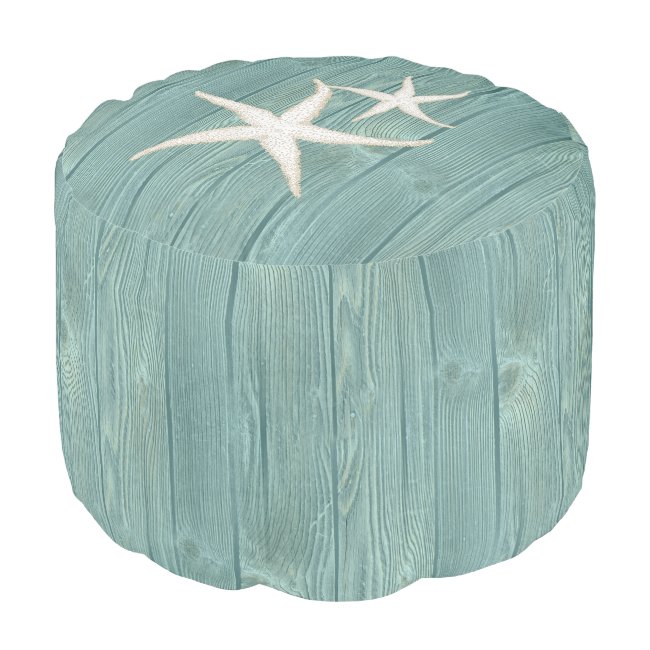 Starfish Beach Aqua Wood Pouf Seat