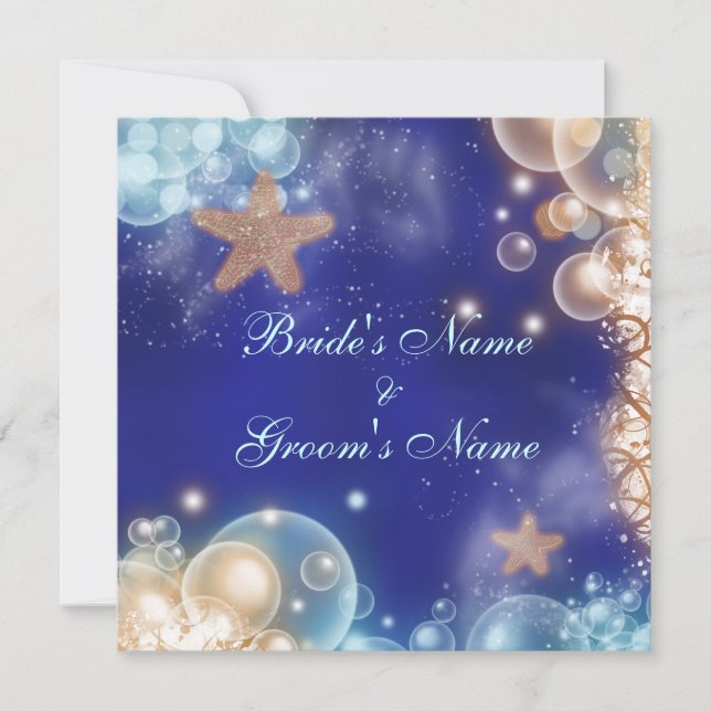 Starfish beach blue coral wedding invitation (Front)
