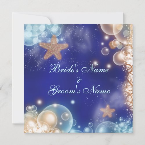 Starfish beach blue coral wedding custom invitation