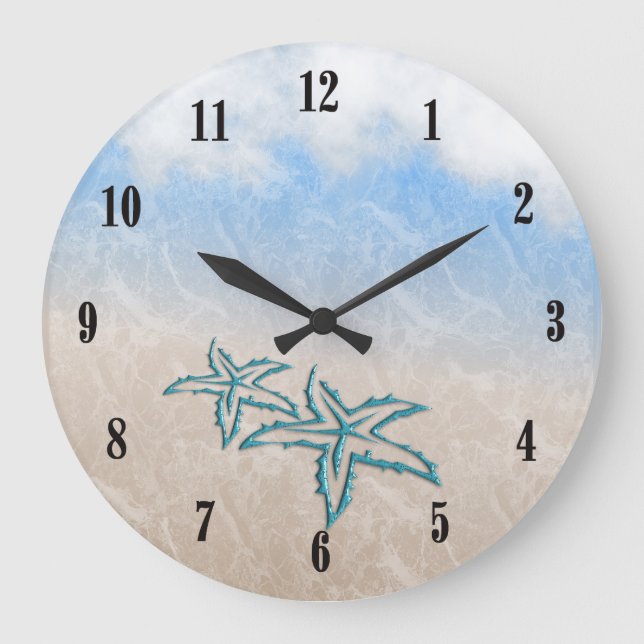 Starfish Beach Blue Large Clock (Front)