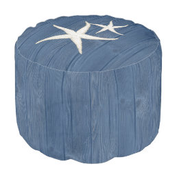 Starfish Beach Blue Wood Pouf Seat