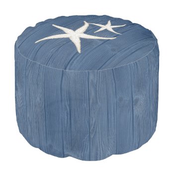 Starfish Beach Blue Wood Pouf Seat by 13MoonshineDesigns at Zazzle