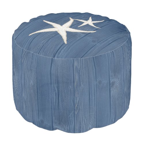 Starfish Beach Blue Wood Pouf Seat