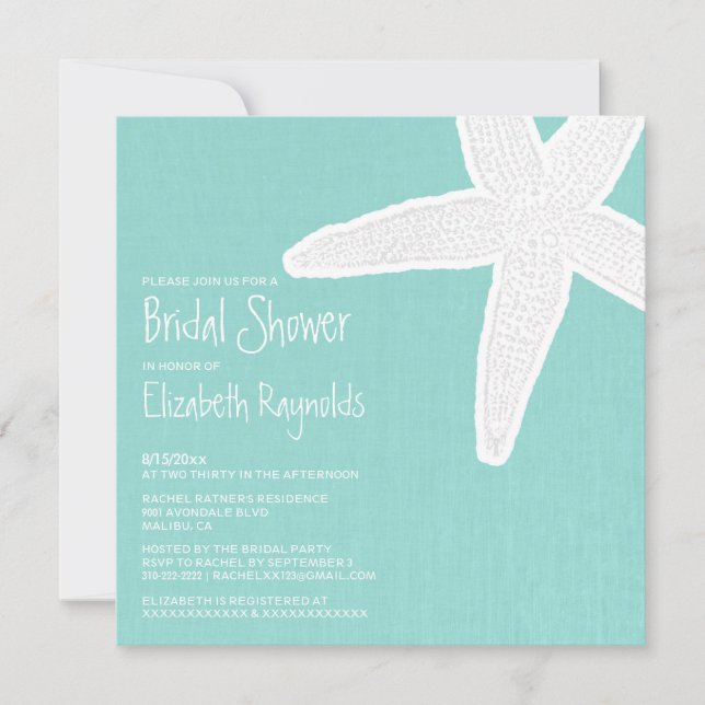 Starfish Beach Bridal Shower Invitations (Front)