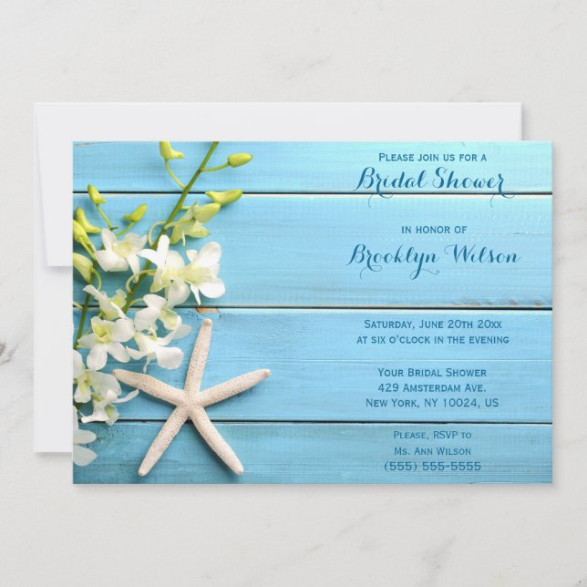 Starfish Beach Bridal Shower Invites With Orchids (Front)
