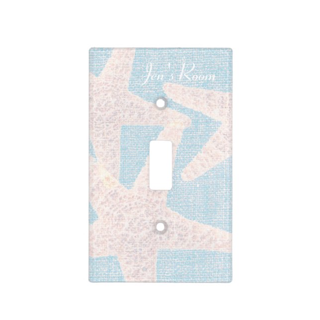 Starfish Beach Burlap Blue Light Switch Cover (Front)