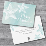 Starfish Beach Christmas Holiday Card<br><div class="desc">Elegant Starfish Teal Blue Watercolor Beach Merry Christmas Holiday Card. Cute and simple modern beach themed print. A teal blue watercolor background with white starfish straight from the ocean! You can of course change all of the text and font colors, and you can even change the color of the starfish!...</div>