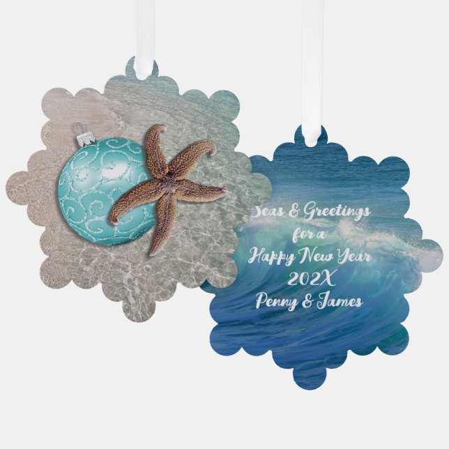 Starfish Beach Christmas Ornament Card (Front/Back)