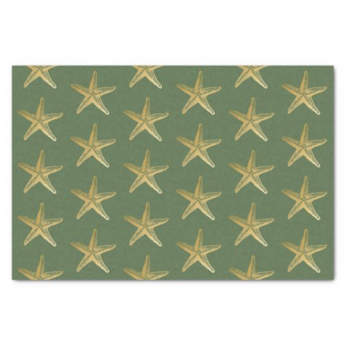 Starfish Beach Coast Christmas Seashell Gold Green Tissue Paper