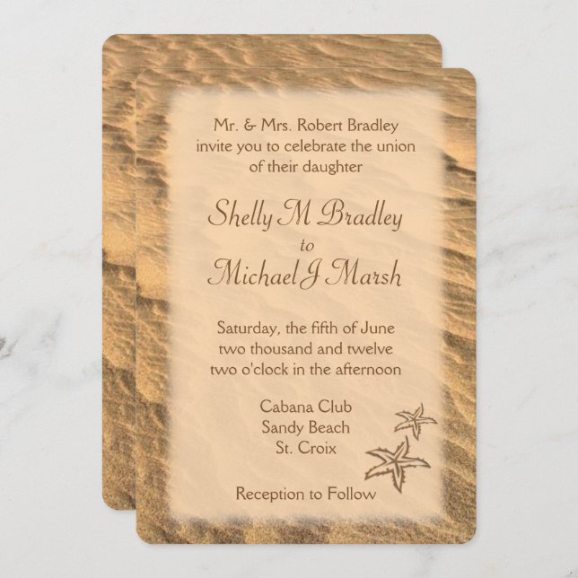 Starfish Beach Destination Wedding  Invitation (Front/Back)