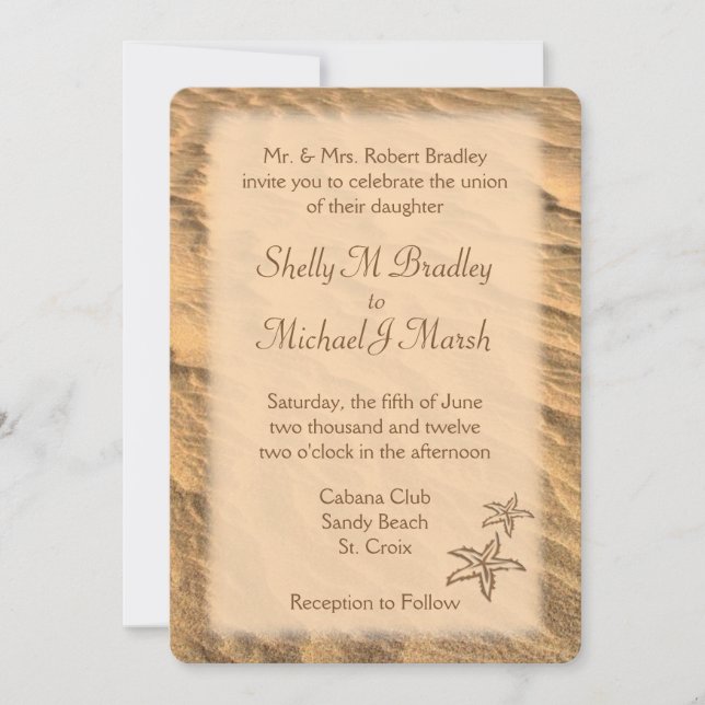 Starfish Beach Destination Wedding  Invitation (Front)