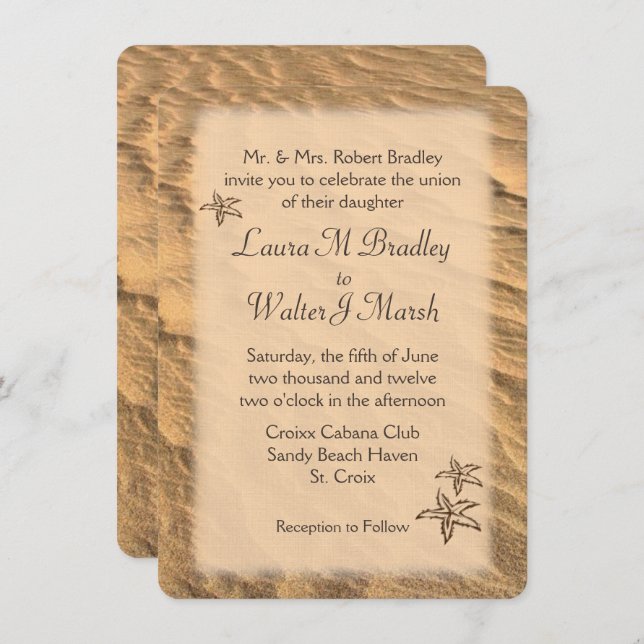 Starfish Beach Destination Wedding  Invitation (Front/Back)