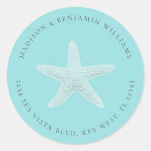 Starfish Beach Family Return Address Blue Classic  Classic Round Sticker