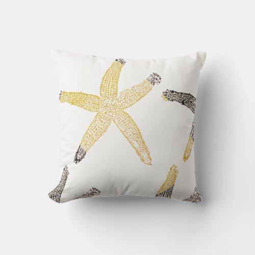 Starfish Beach Glittery Gold Black White 2023 Outdoor Pillow