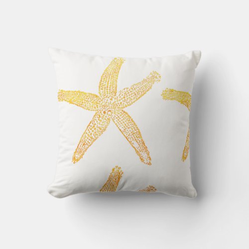 Starfish Beach Golden Yellow Patterns White Cool Throw Pillow