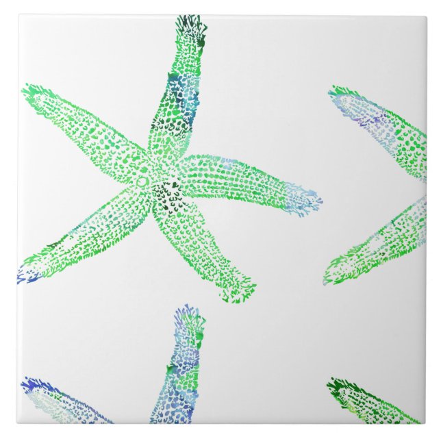Starfish Beach Green Blue White Large Cool Ceramic Tile (Front)