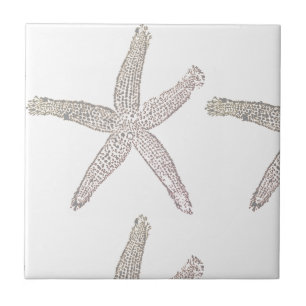 Starfish Beach Grey Gray White Beige Gift Favor Ceramic Tile
