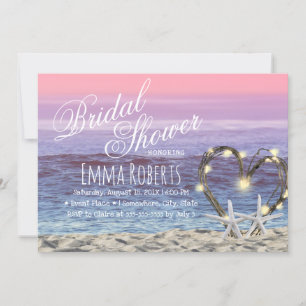 Starfish Beach Heart String Lights Bridal Shower Invitation