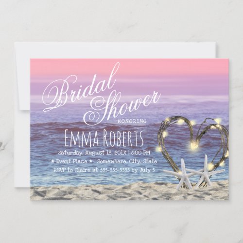 Starfish Beach Heart String Lights Bridal Shower Invitation