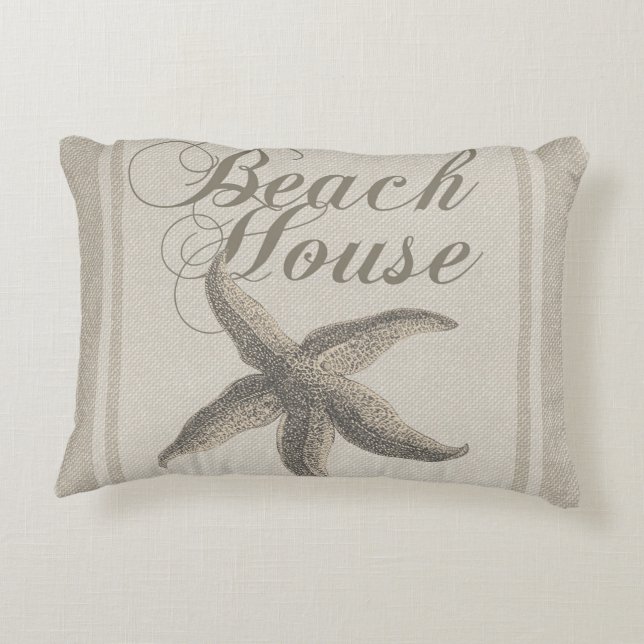Starfish Beach House Seashore Coastal Accent Pillow (Back)