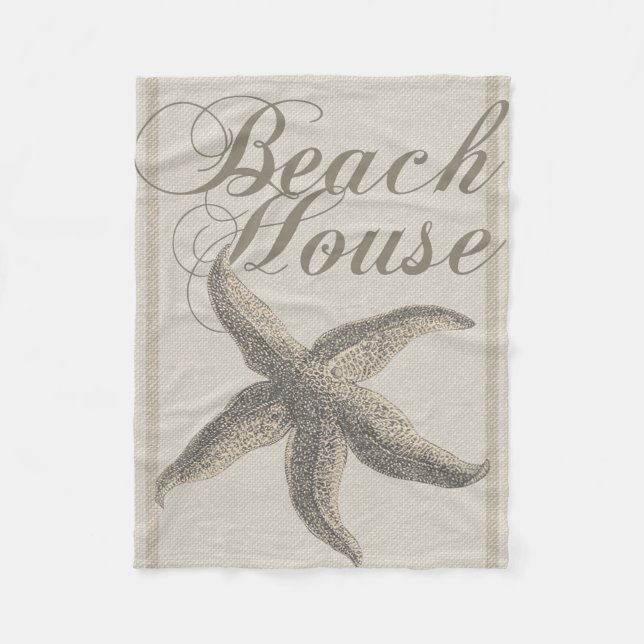 Starfish Beach House Seashore Coastal Fleece Blanket (Front)