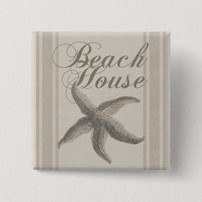 Starfish Beach House Seashore Coastal Pinback Button (Front)