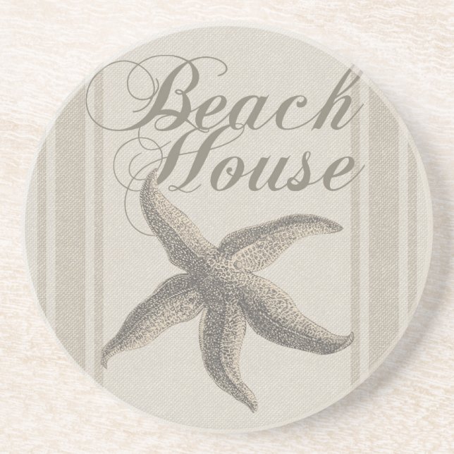 Starfish Beach House Seashore Coastal Sandstone Coaster (Front)