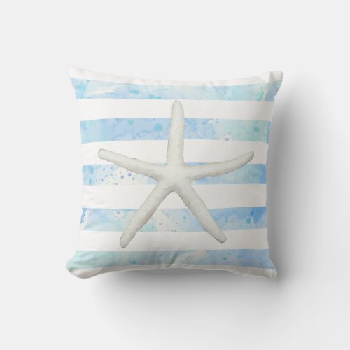 Starfish Beach Modern Simple Stripe Blue and White Throw Pillow