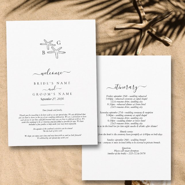 Starfish Beach Monogram Wedding Itinerary  Program (Starfish Beach Monogram Wedding Itinerary Program)