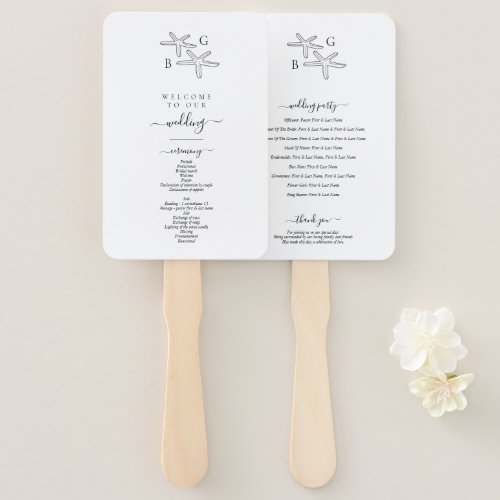 Starfish Beach Monogram Wedding Program Hand Fan