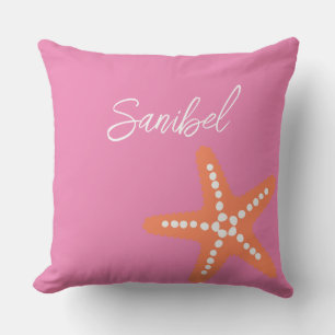 Starfish Beach Name Ocean Preppy Decor Pink Orange Throw Pillow