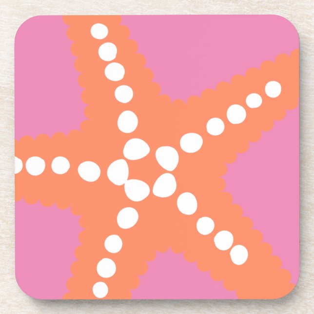 Starfish Beach Ocean Preppy Pink Orange Fun Beverage Coaster (Front)
