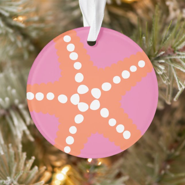 Starfish Beach Ocean Preppy Pink Orange Fun Ornament (Tree)