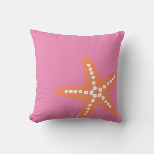 Starfish Beach Ocean Preppy Pink Orange Fun Throw Pillow (Front)