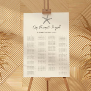 Starfish Beach Ocean Wedding Alphabetical Seating Poster