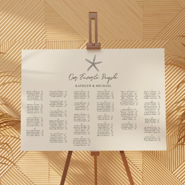 Starfish Beach Ocean Wedding Alphabetical Seating Poster (Creator Uploaded)