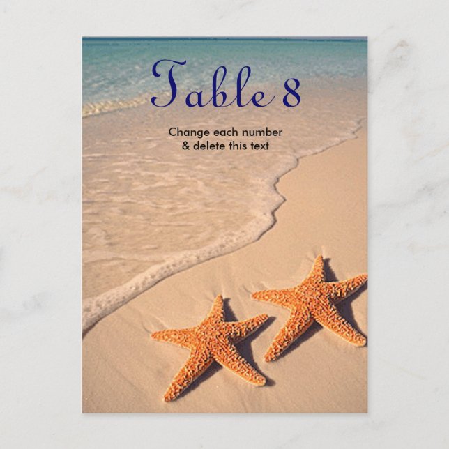 Starfish Beach Ocean Wedding Table Cards number (Front)