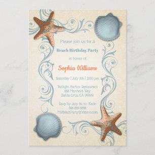 Starfish Beach Party Invitation Card