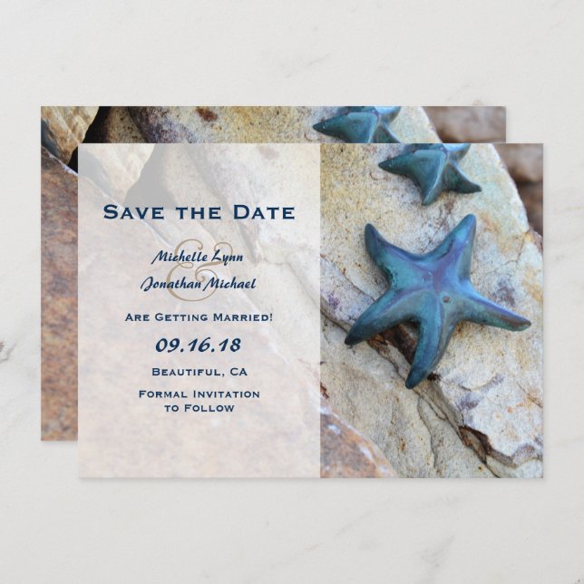 Starfish Beach Rocks Save the Date Wedding Invite (Front/Back)