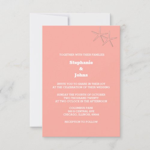 Starfish Beach Salmon Orange Custom Color Wedding Invitation