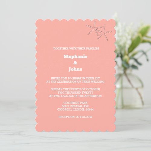 Starfish Beach Salmon Orange Destination Wedding Invitation