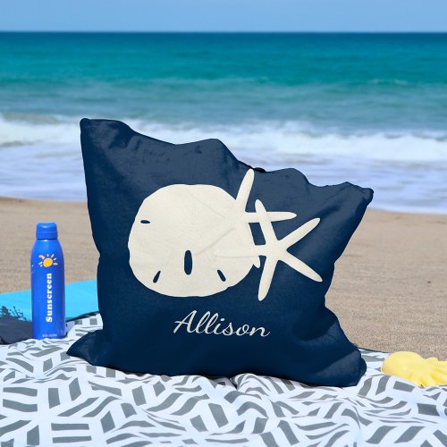 Starfish Beach Sand Dollar Navy Blue Custom Tote Bag