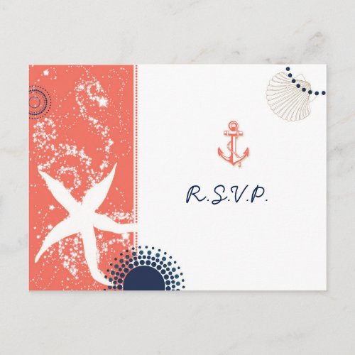 Starfish Beach Sand Nautical Wedding RSVP Invitation Postcard