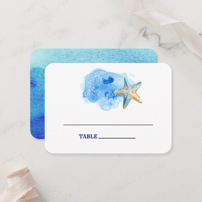 Starfish Beach | Seaside Wedding Table Place Cards (Front/Back In Situ)