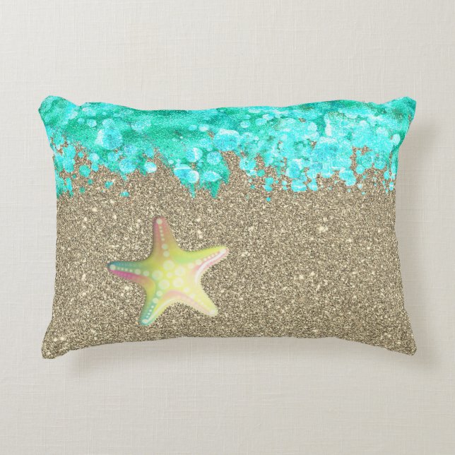 Starfish beach shoreline ocean and sand  accent pillow (Front)