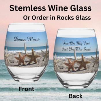 Starfish Beach Stemless Wine Glass Or Rocks Glass by CatsEyeViewGifts at Zazzle
