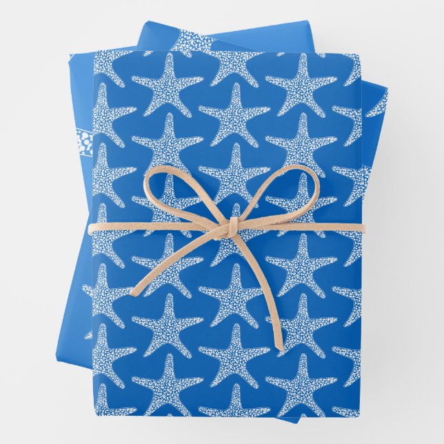  Starfish  Beach Summer Ocean Blue Wedding Wrapping Paper Sheets (In situ)