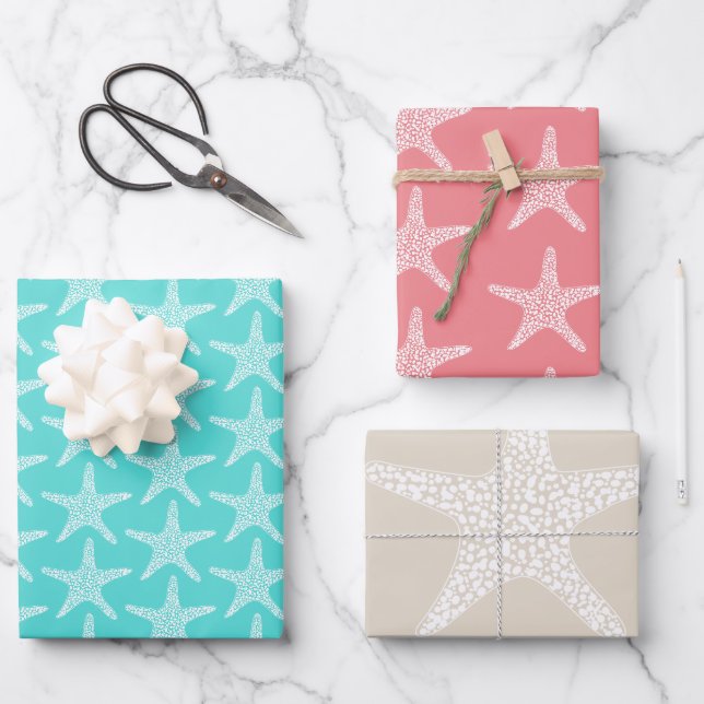  Starfish  Beach Summer Wedding Pattern   Wrapping Paper Sheets (Front)