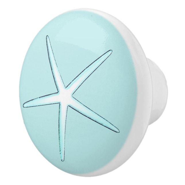 Starfish Beach Teal Blue White Ocean Decor Modern Ceramic Knob (Right)