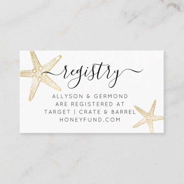 Starfish Beach Theme Gift Registry Card (Front)